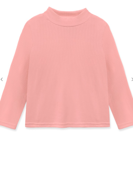 Girls Ribbed Mock Neck Long Sleeve Top in Light Pink