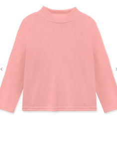 Girls Ribbed Mock Neck Long Sleeve Top in Light Pink