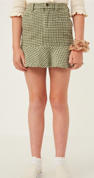 Girls Shorts Lined Checked Ruffle Hem Skirt