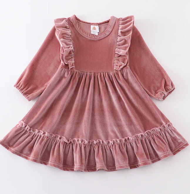 Pink Ruffle Velvet Dress
