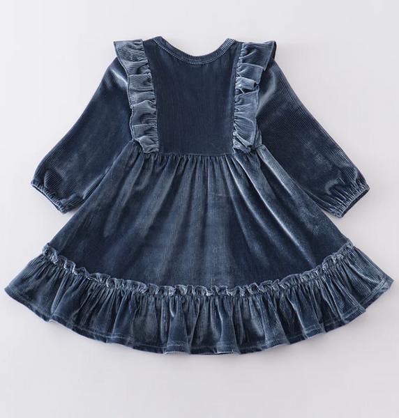 Blue  Ruffle Velvet Dress