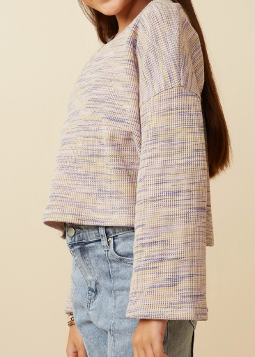 Lavender Girls Textured V Neck Drop Should Marled Knit Top