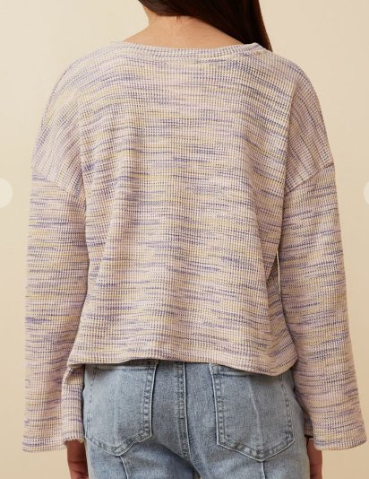 Lavender Girls Textured V Neck Drop Should Marled Knit Top