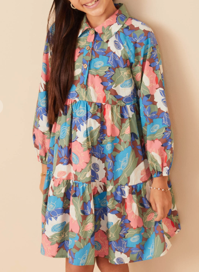 Girls Abstract Floral Button Down Dress