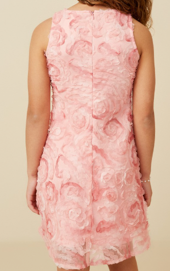 Girls Floral Textured Organza Tank Dress in pink