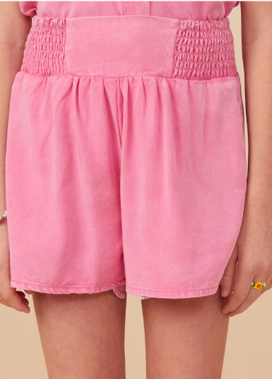 Girls Garment Dyed Smock Detail Shorts in pink