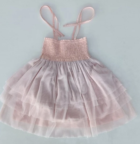 Light Pink Tulle Solid Color Ruffle Dress