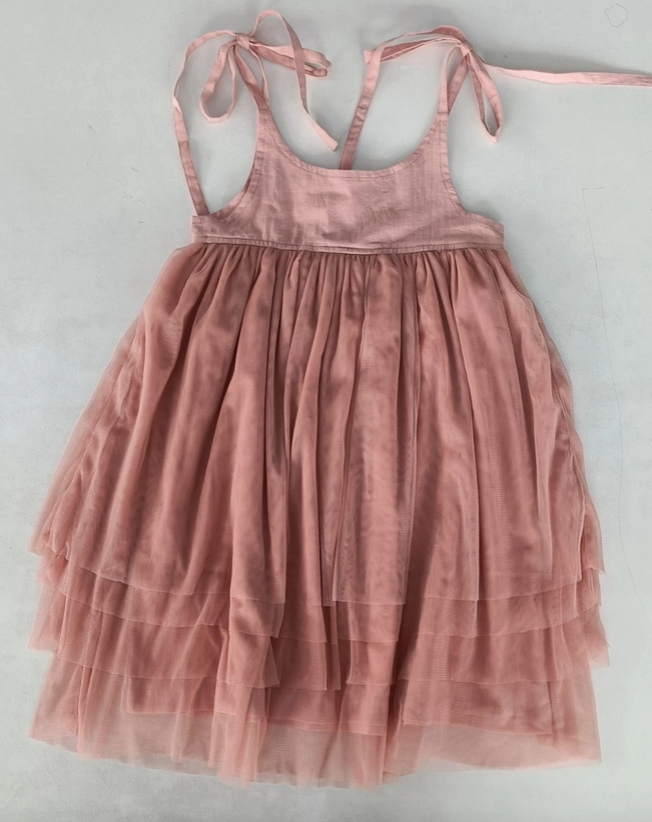 Dark Pink Tulle Solid Color Ruffle Dress