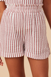 Girls Gauze Textured Elastic Waist Stripe Shorts