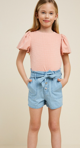 Kids French Terry Bubble-Sleeve Top in peach