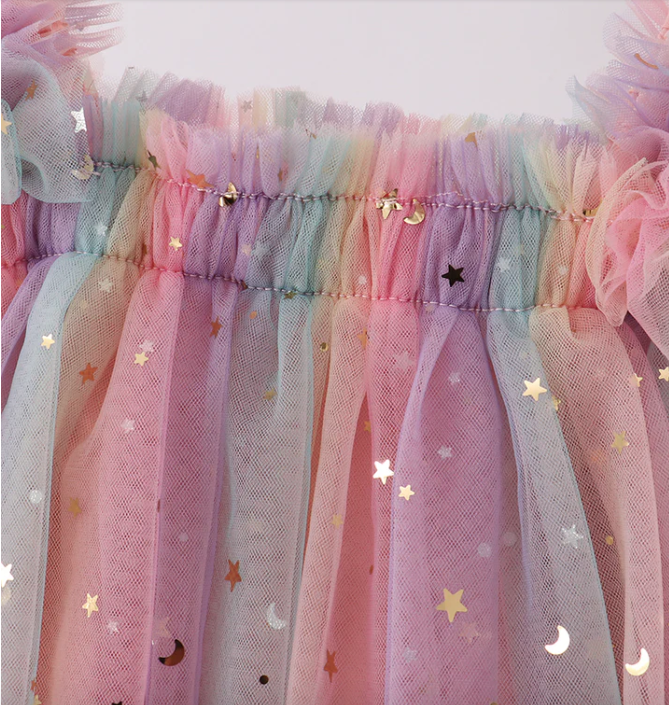 Rainbow star strap tulle dress