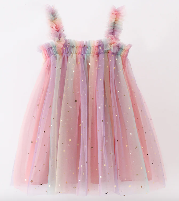 Rainbow star strap tulle dress