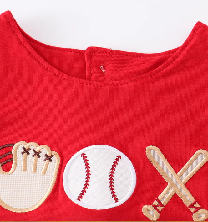 Red baseball applique ruffle girl set