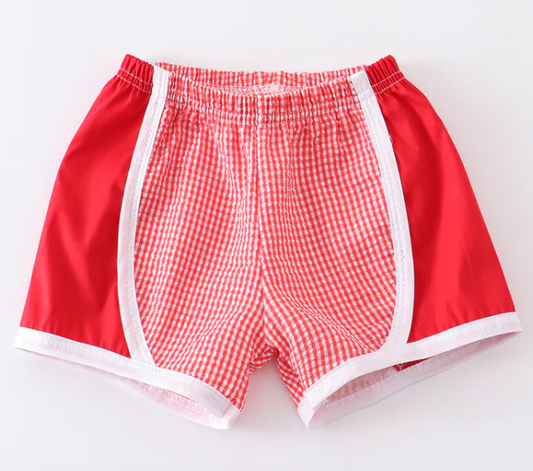 Red Plaid Seersucker Shorts