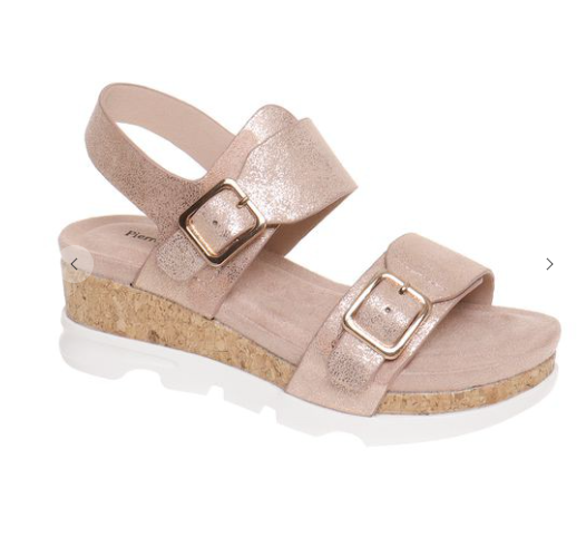 Rose Gold Cork Wedge Sandal with Buckle Detail