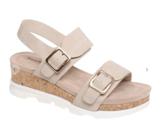Nude Cork Wedge Sandal with Buckle Detail