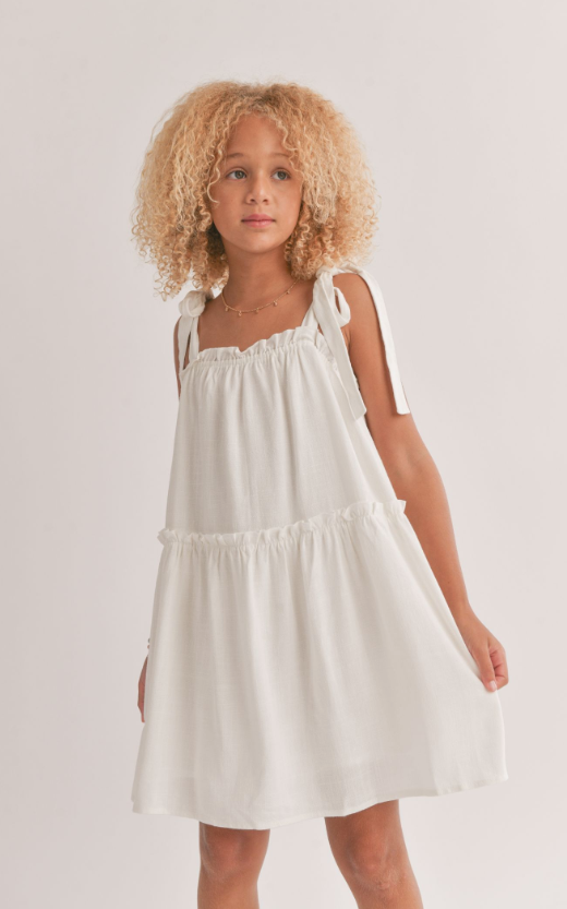 AG1306TW  Sugarloaf tiered dress with tie straps in White