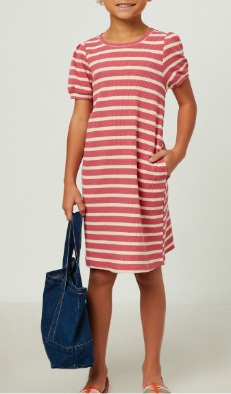 Girls Pink/white stripe dress