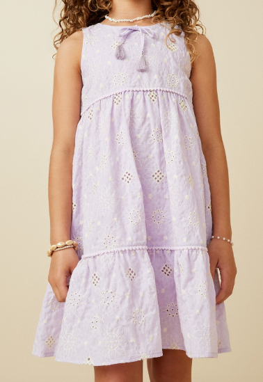 Girls Eyelet Embroidered Lavender Floral Dress