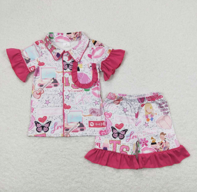 Ruffle pink Butterfly hearts jammies