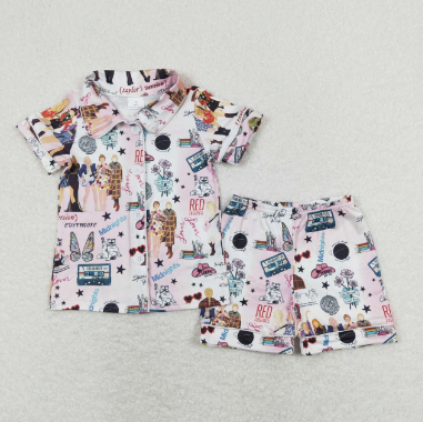 Butterfly stars singer girls button down pajamas