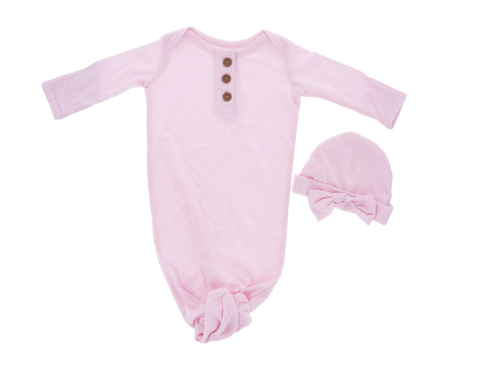 BLUSHIN' PINK INFANT GOWN AND BEANIE SET