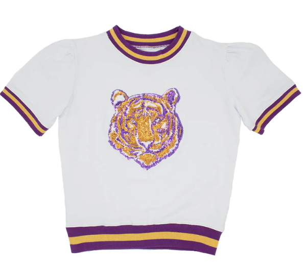 Purple and Gold Sequin Tiger Face