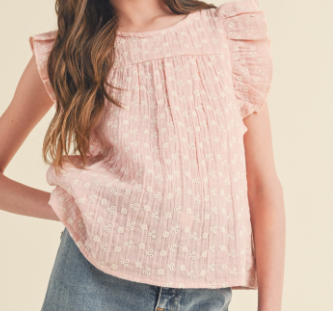 Light Pink Ruffle Sleeve Top with Flower Detail