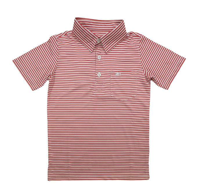 Inshore Performance Short Sleeve Polo in Red Stripe