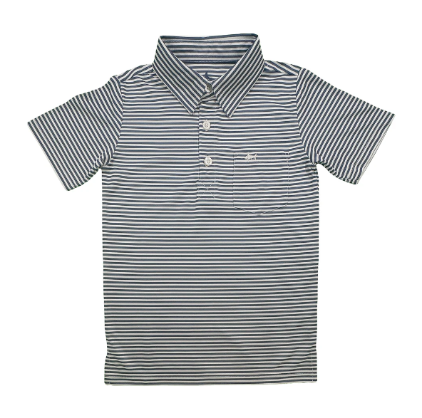 Inshore Performance Short Sleeve Polo in Navy Stripe