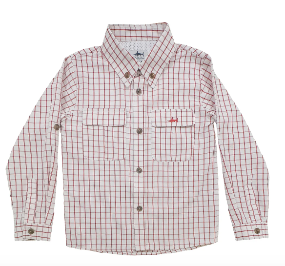 Flagler Fishing Shirt in White/Red Plaid