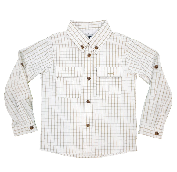 Flagler Fishing Shirt in White/Khaki Plaid