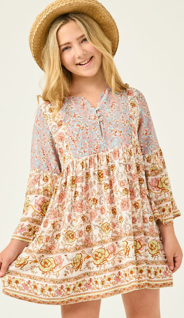 Girls Printed Long Sleeve Peasant Tunic