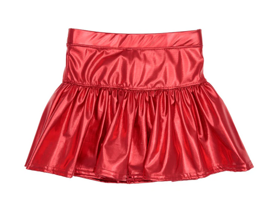 Slick Metallic Gathered Skort in Red
