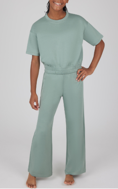 Girls Crew Neck Scuba Top and Pant - 2 PC SET in Sage