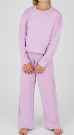 Girls Scuba Side Slit Pullover and Pant Set in Lavender