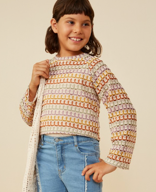 Girls Multicolor Loose Knit Relaxed Top