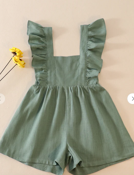 Girl Ruffle Romper in Green