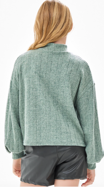 Mock Neck Cable Knit Sweater in Olive