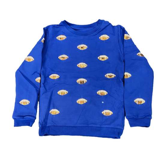 CREWNECK SWEATSHIRT W-GLITTER FOOTBALL APPLIQUE in Royal Blue (Copy)