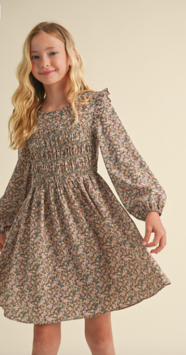 TWEEN KIDS GIRLS WOVEN SMOCKED FRONT MINI DRESS