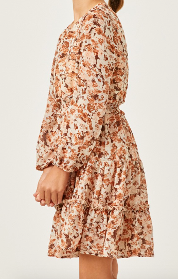 Floral Print V-Neck Smock Waist Tiered Mini Dress