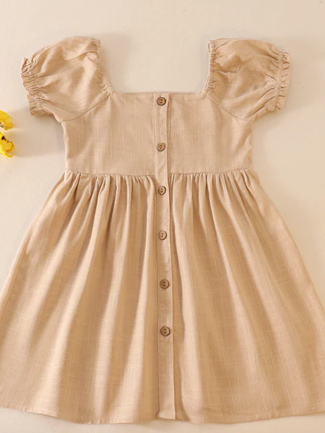 BEIGE LINEN BUTTON DRESS