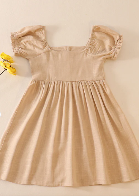 BEIGE LINEN BUTTON DRESS