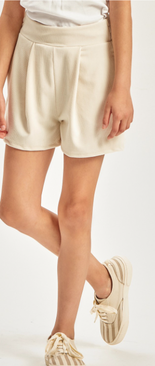 Corduroy Pleated Shorts in Cream