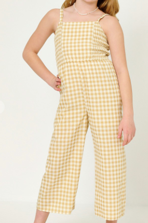 Girls Side Smock Detailed Gingham Jumpsuit