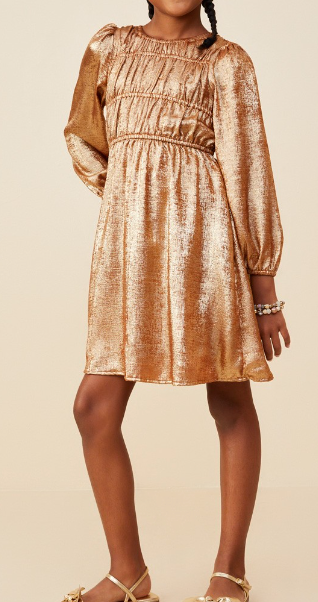 Girls Textured Foiled Smocked Dress