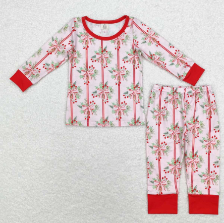 Pink Bow Berry Christmas Girls Bamboo Pajamas