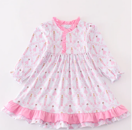 Pink Nutcracker Print Ruffle Gown