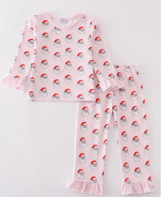 Pink Christmas Santa Claus Print Pajama Set